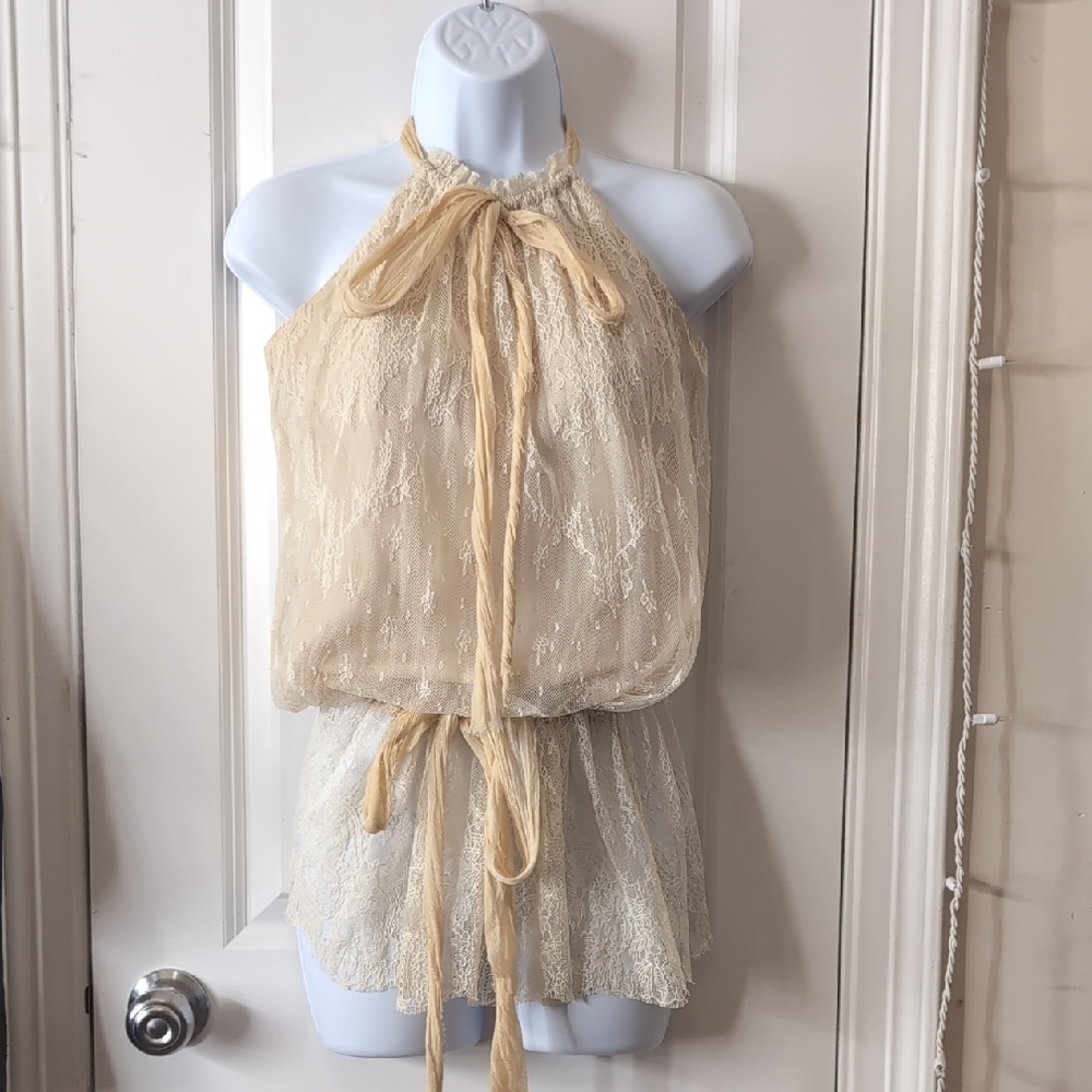 Robert Rodriguez Cream Lace Halter Blouse